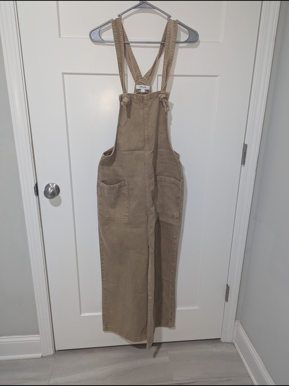 Zenana Outfitters Niccola Knot Strap Wide-Leg Demin Overalls - Picture 2 of 6